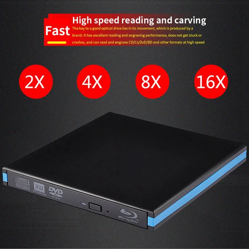 Blu-Ray Burner Player USB 3.0 CD DVD External Bluray Drive Writer Reader For Windows  Laptop Desktop