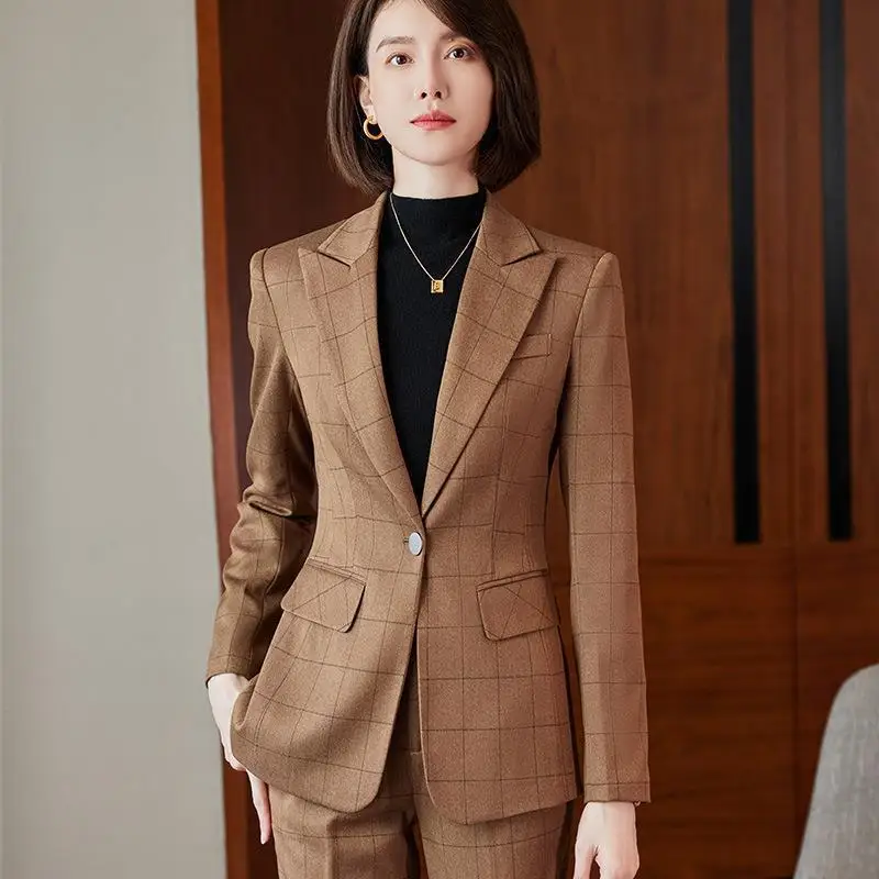 

Plaid Suit Women's Spring and Autumn British Style Graceful and Fashionable Casual Business Commute Suit Jacket Business Clothin