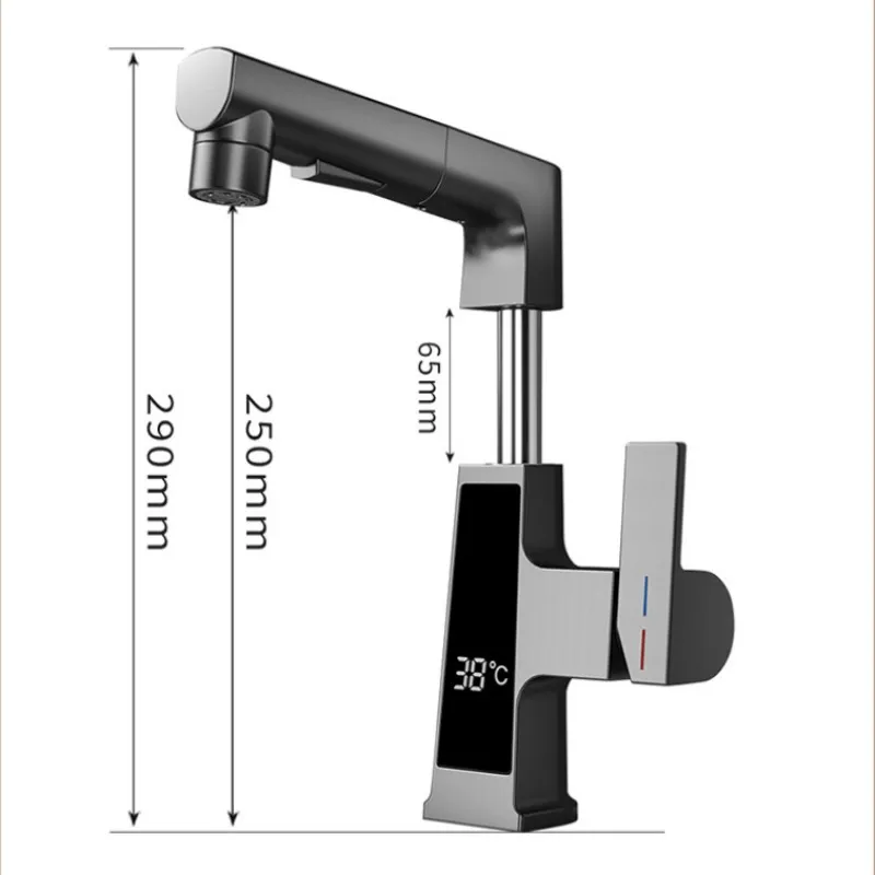 Imagem -06 - Torneira de Banheiro com Display Digital Sensor de Temperatura Inteligente Torneira de Lavatório de Latão para Elevação de Água Fria e Quente Torneira Misturadora para Pia