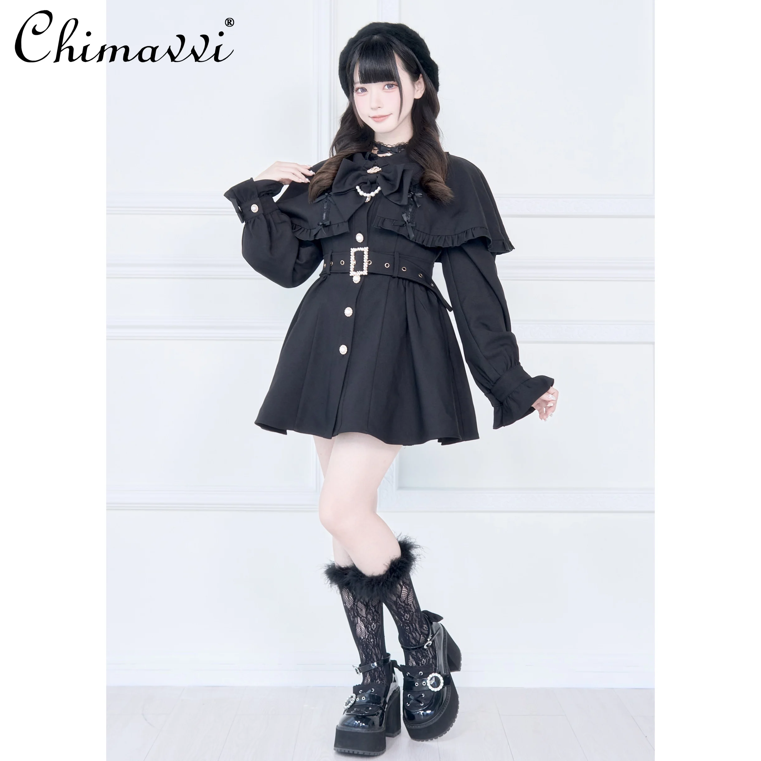 Mantello di produzione in massa originale Trench subcultura giapponese Dolce ragazza Fiocco carino Catena di perle Lolita Princess Giacche da donna