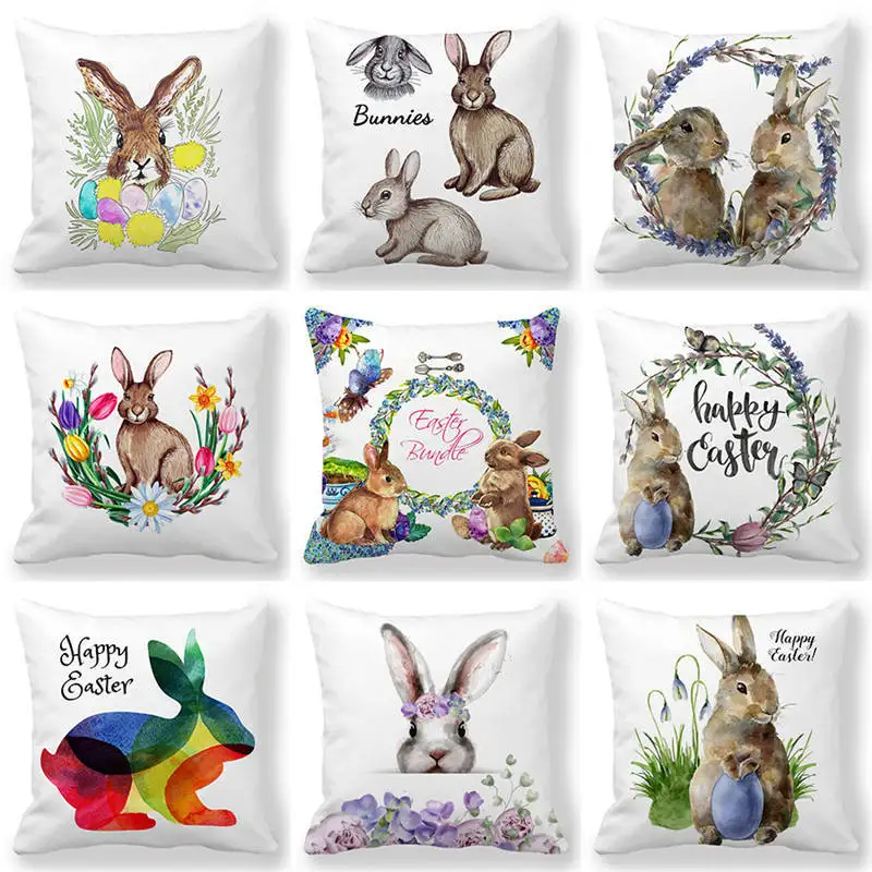 

45x45cm Easter Bunny Egg Cushion Cover Easter Decor PeachSkin Polyester Sofa Seat Throw Pillow Case Party Home Decor Pillowcase