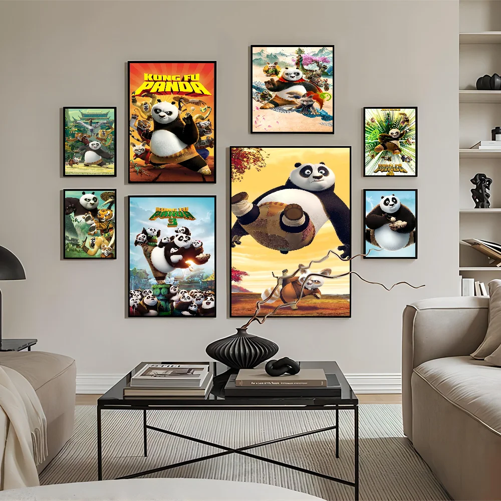 

Kung Fu Pandas Self-adhesive Art Poster Whitepaper Prints Posters Artwork Aesthetic Art Wall Painting