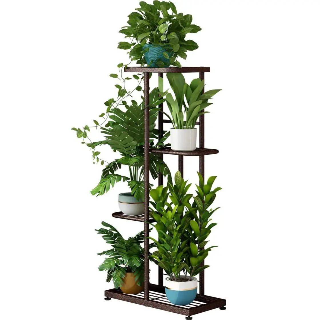 Sturdy 4-Tier Metal Plant Stand Indoor Outdoor Multi-layer Flower Pot Holder Shelf 5 Potted Planter Display Shelving Unit for Garden Patio Balcony Corner Living Room Decor