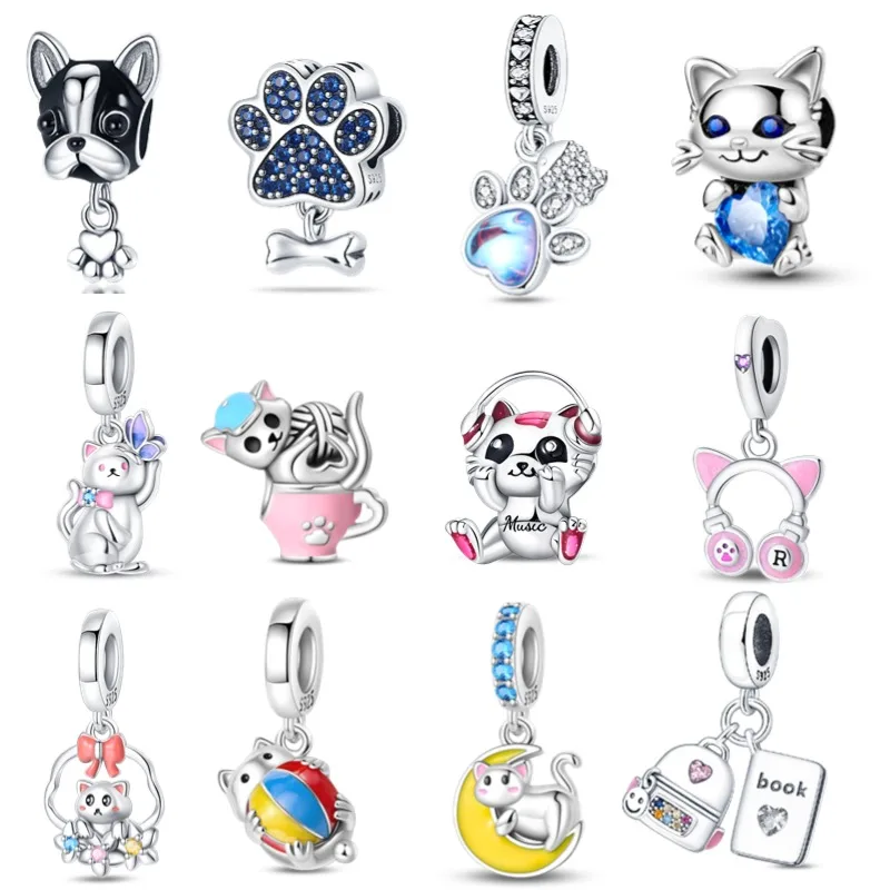 Fit Pandora Original Bracelet 100% S925 Sterling Silver Cute Cat and Puppy Series Beads Charm For Women Jewelry Diy Beads New