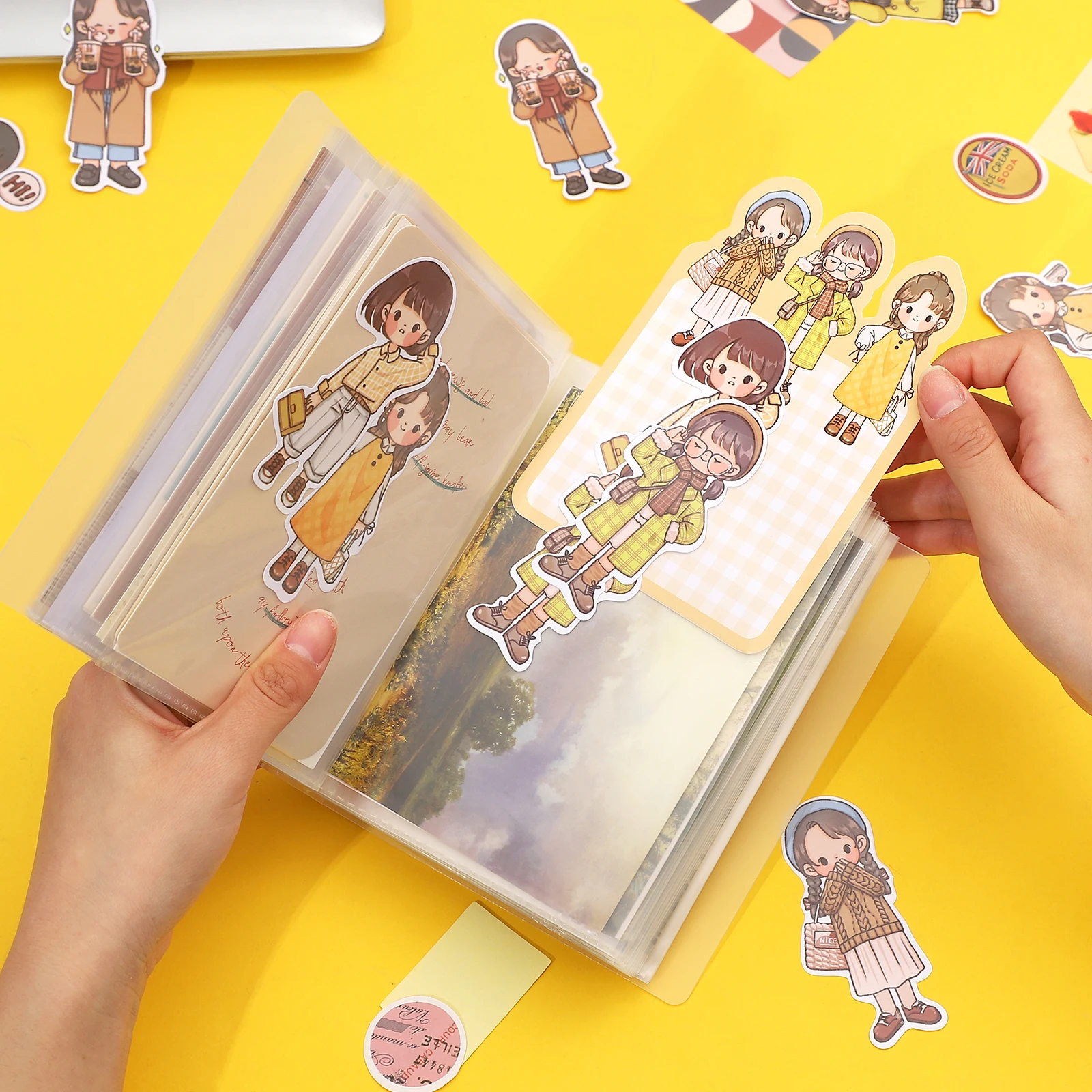 40 Pages Cute Girl Journal Memo Pad Storage Book A6 Slip Pocket Folders Postcard Star Idol Photo Organizer Bag Kawaii Stationery