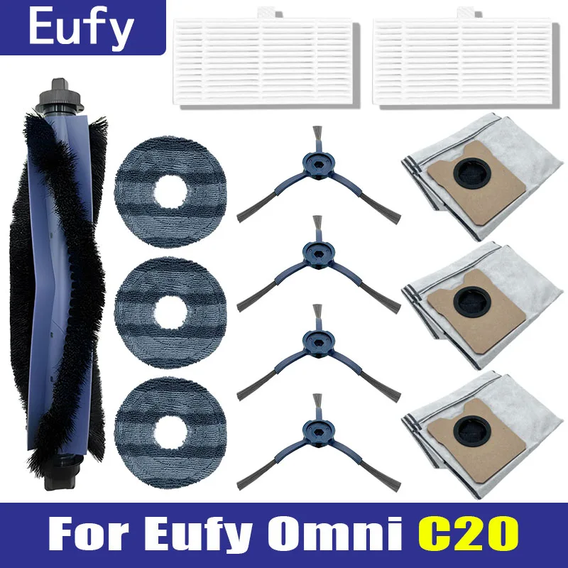 ใช้งานร่วมกับ Eufy Omni C20 หุ่นยนต์สูญญากาศอุปกรณ์เสริมถุงเก็บฝุ่น HEPA FILTER Roller แปรงด้านข้าง Mop ผ้าอะไหล่