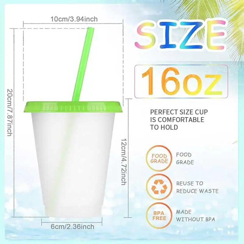 Random Color with Straws and Lids Kids Tumbler with Straw Reusable Water Bottle Iced Coffee Travel Mug Adults Plastic Cups 16 oz