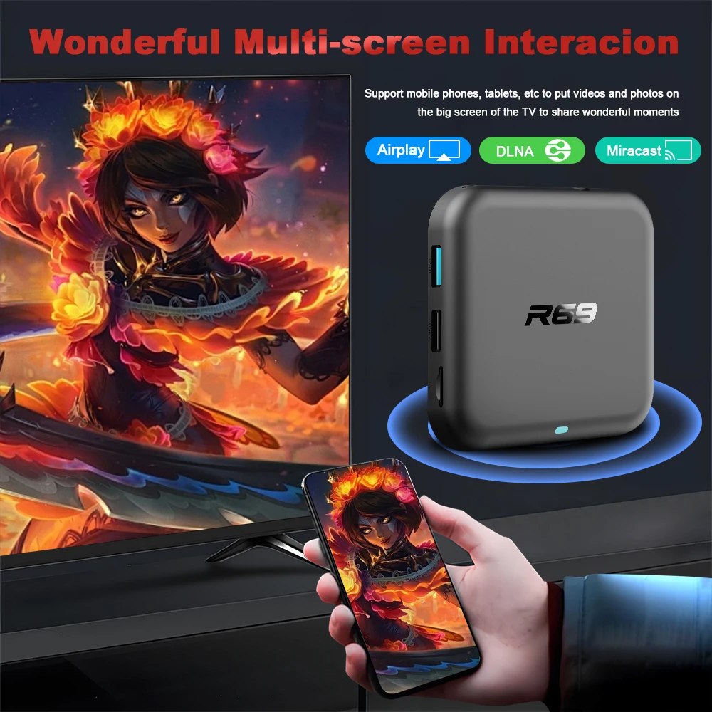 2025 Smart TV Box R69-1 Rockchip 3518 TV Box HDR 10 Ultra HD 4K AndroidTV 14 Mendukung Wifi6 BT5.0 Set Top Box Baru