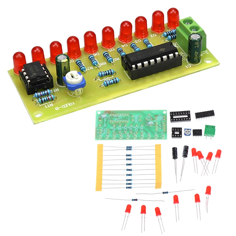 Kit elettronici fai da te modulo NE555 + CD4017 Driver alimentato ad acqua circuito NE555 luce rossa Chaser luce che scorre acqua LED