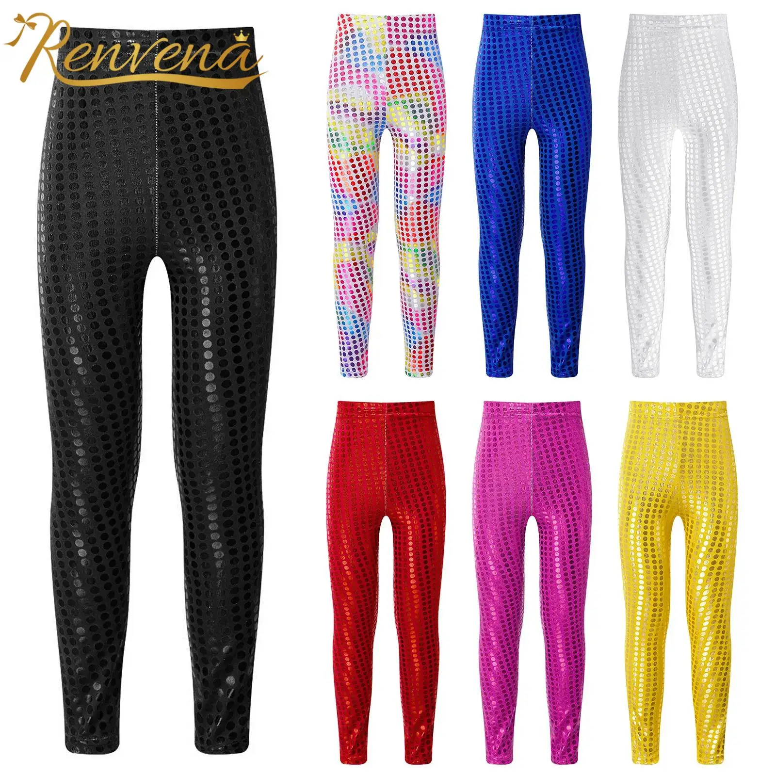 Fashion Children Shiny Dots Leggings Elastic Waistband Skinny Pants KidsTrousers for Girls Leggins Dancing Performance Costumes