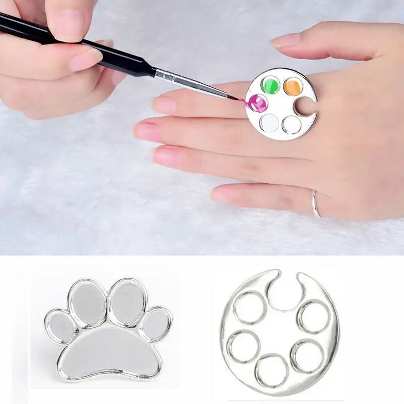Easy to clean metal halo dye color painting nail polish glue pigment ring palette nail shop special tools