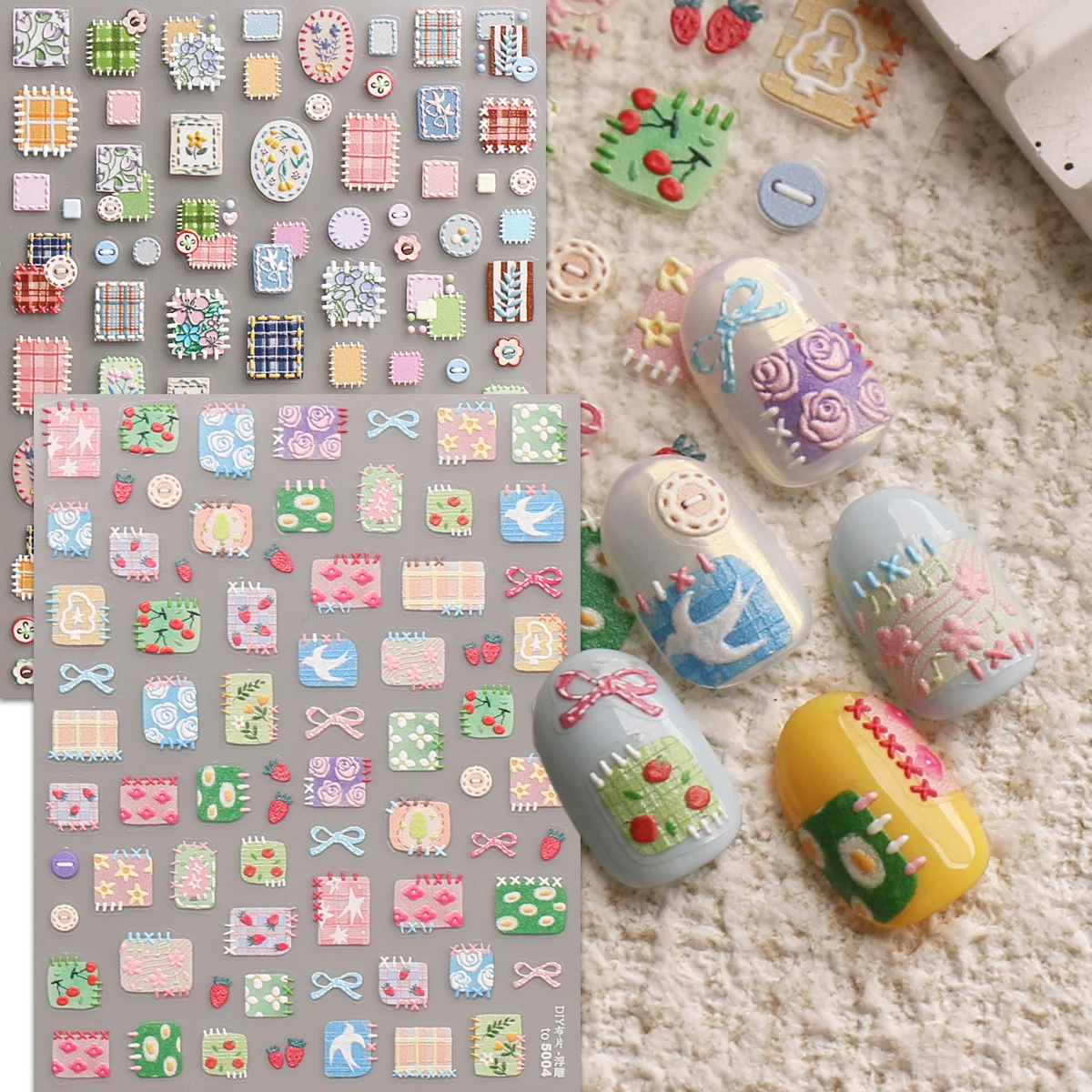 2pcs cartoon flower patch embossed exquisite nail art stickers, artistic nail art decals, easy to apply nail decoration, DIY, gi