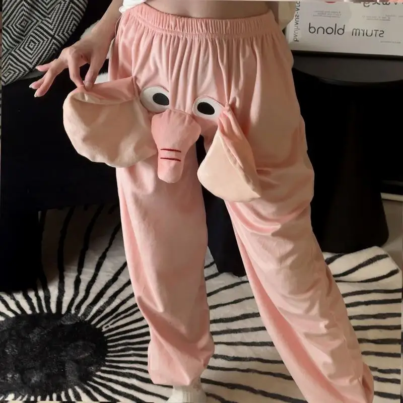 Elephant Pajamas Flannel Sleepwear Pants With Big Nose And Ears Cute Elephant Animal Trousers Couple Homewear For Winter