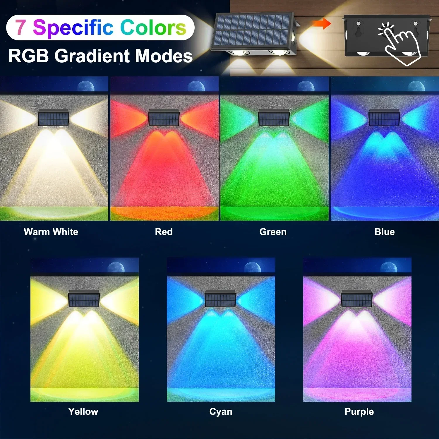 Luzes de parede solares led ao ar livre lâmpada à prova dwaterproof água lados iluminação multicolorido jardim para condado varanda cerca decorações parede