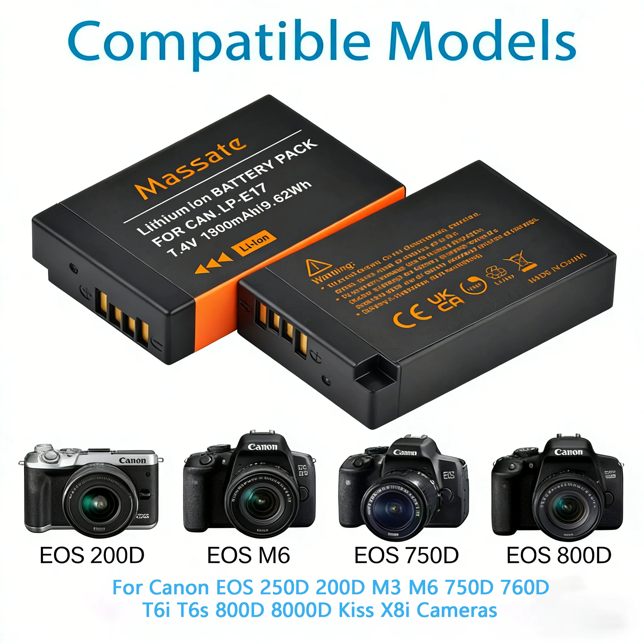 Massate LP-E17 LP E17 LPE17 Battery +USB Dual Charger for Canon EOS 200D M3 M5 M6 750D 760D T6i T6s T7i 800D RP Kiss X8i SL2 SL3