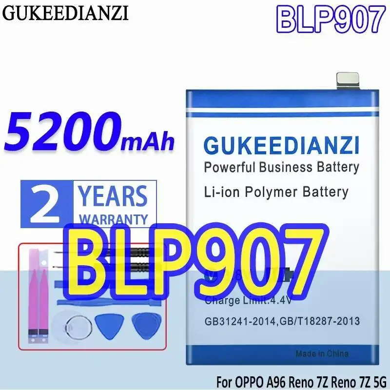 

High Capacity GUKEEDIANZI Battery BLP907 5200mAh For OPPO A96 Reno 7Z 5G 7 4G 8 4G 8Z 5G 8 Lite 5G for 1+ Nord N20 5G