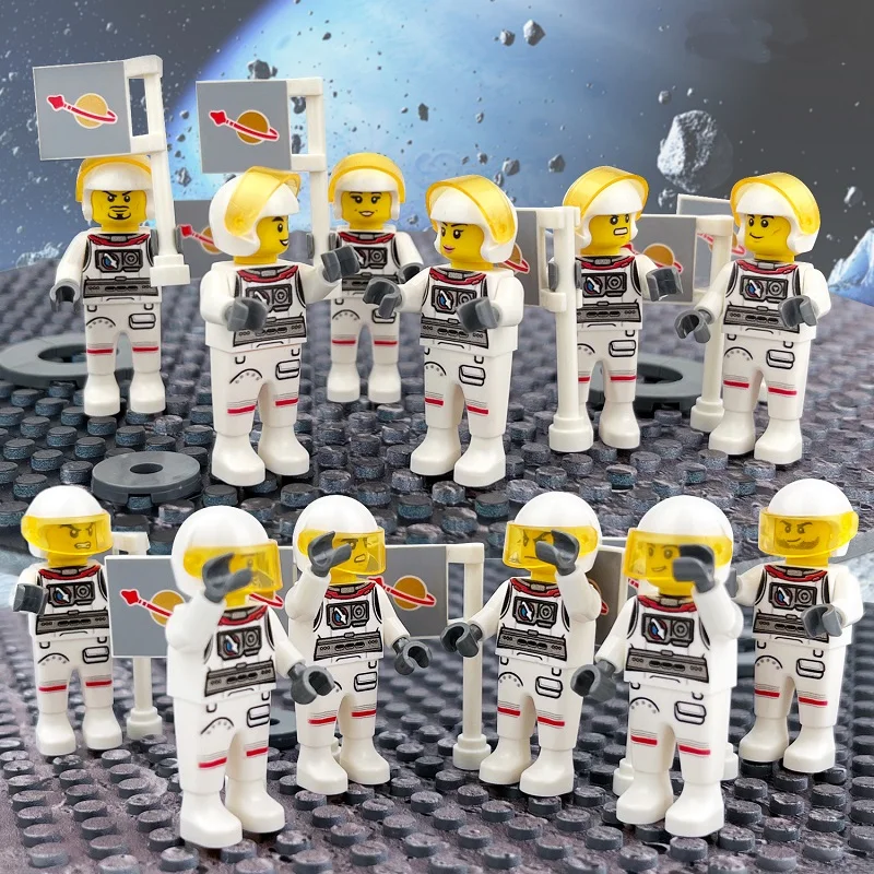 12pcs Star Astronaut with Flag 4.5cm Mini Action Figures Sets No Playmobil MOC Compatible Building Blocks Bricks Toys for Boys