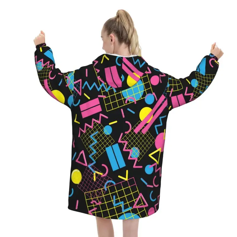 Retro 80s 90s Pop Art Print Wearable Blanket Hoodie Women Oversized Hooded Blanket Soft Warm Cozy Fleece Pullover Sweatshirt