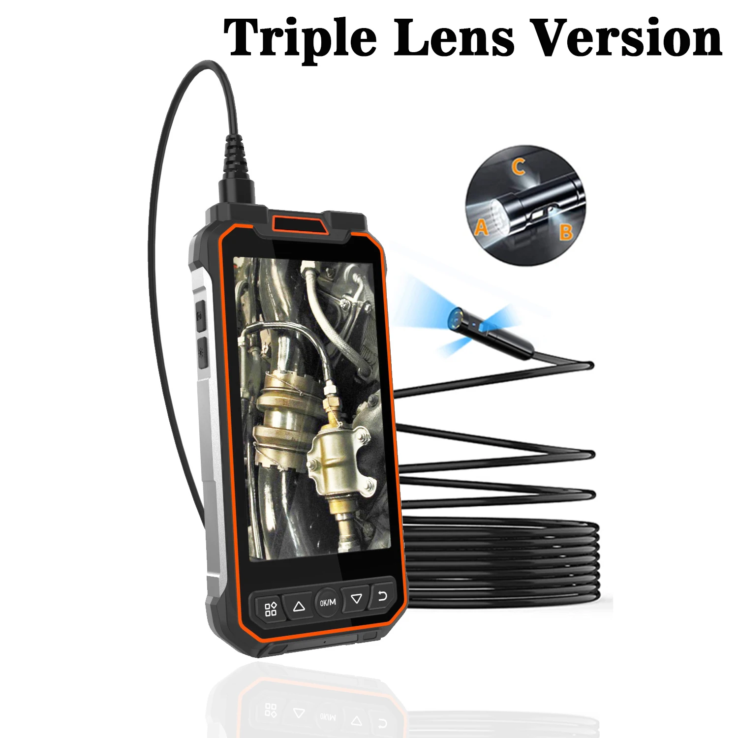 

5Inch Screen 8MM 2MP 1080P Triple Lens Side Front View Handheld Endoscope CMOS Borescope Inspection Otoscope Digital Microscope