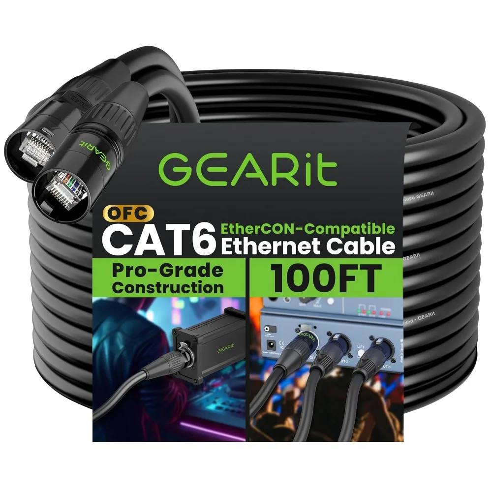 

Shielded CAT6 Ethercon Cable (100 Feet) Professional Audio & Lighting RJ45 EtherCON-Compatible Cable for Studio, Stage