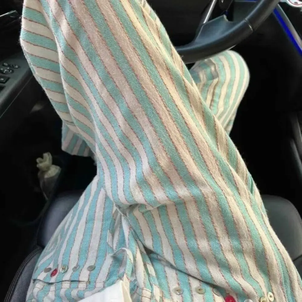 Pantaloni lunghi a righe casual dolce chic Pantaloni larghi a vita alta Pantaloni sottili Pantaloni a gamba dritta da donna