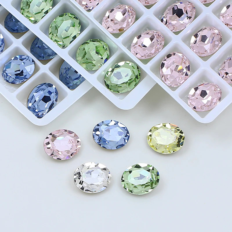 12*8MM Oval Shape K9 Crystal Rhinestone Glitter Diamond Pointback Stone Glue On Glass Beads Fnacy Stone For Nail Art Diy Jewelry