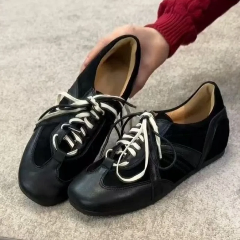 Leisure Sports Single Shoes Summer New Round Head Deep Mouth Color Matching Before Lacing Soft Sole Non-slip Flat Shoes