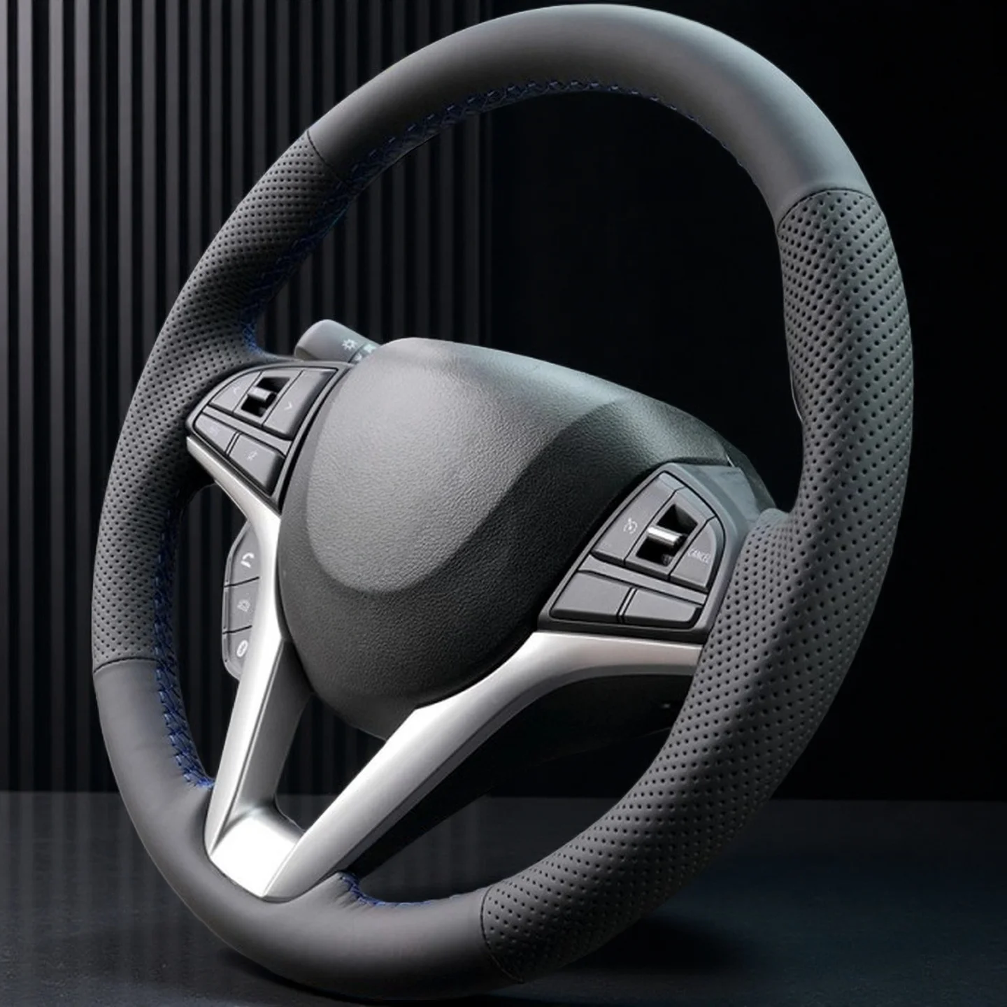 For Suzuki Ignis 2019-2023 Hand-Stitch Steering Wheel Cover Non-Slip Microfiber Napa Leather Braid Steering Wheel Cover Wrap