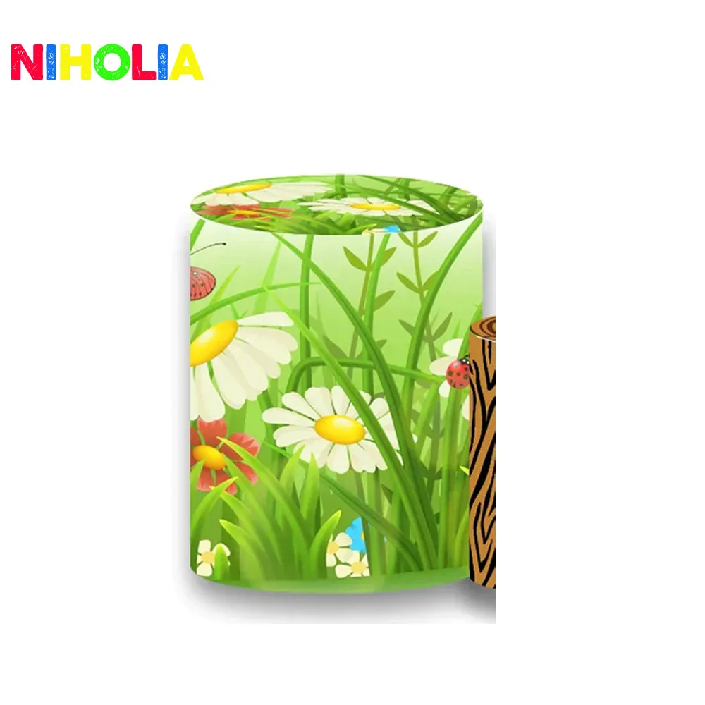 Niholia Bichi Kids Round Backdrop Cylinder Covers Kids Birthday Party Baby Shower Decoration Background For Cake Table