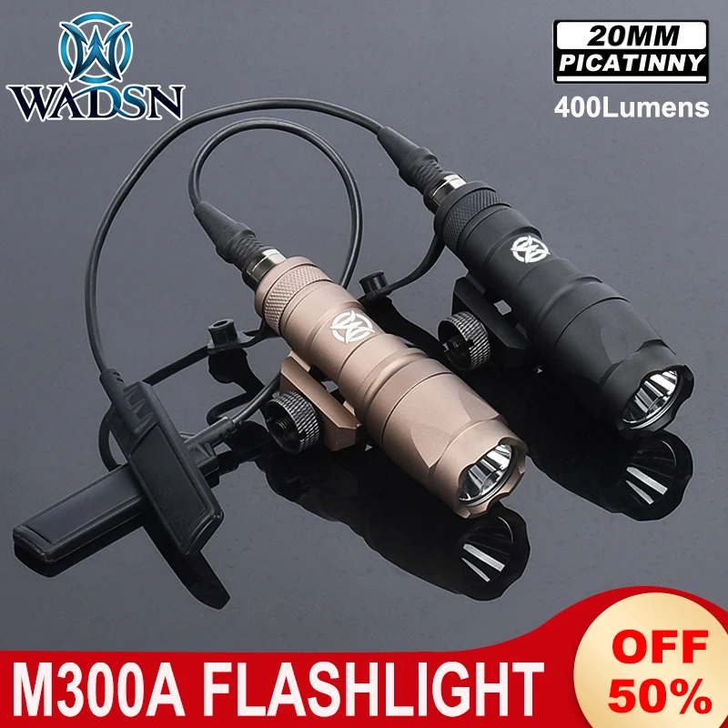 

Wadsn M300A MINI Scout Light 400Lumens Tactical M300c Outdoor Hunting Flashlight White LED Spotlight Switch Set Fit 20MM Rail