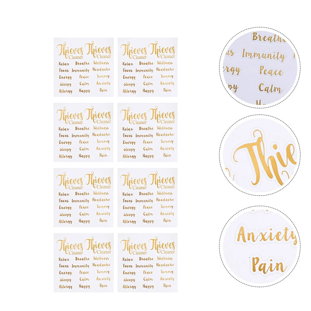 8 Sheets Alphabet Stickers Essential Oil Bottle Label Blank Labels Golden Paper Tag