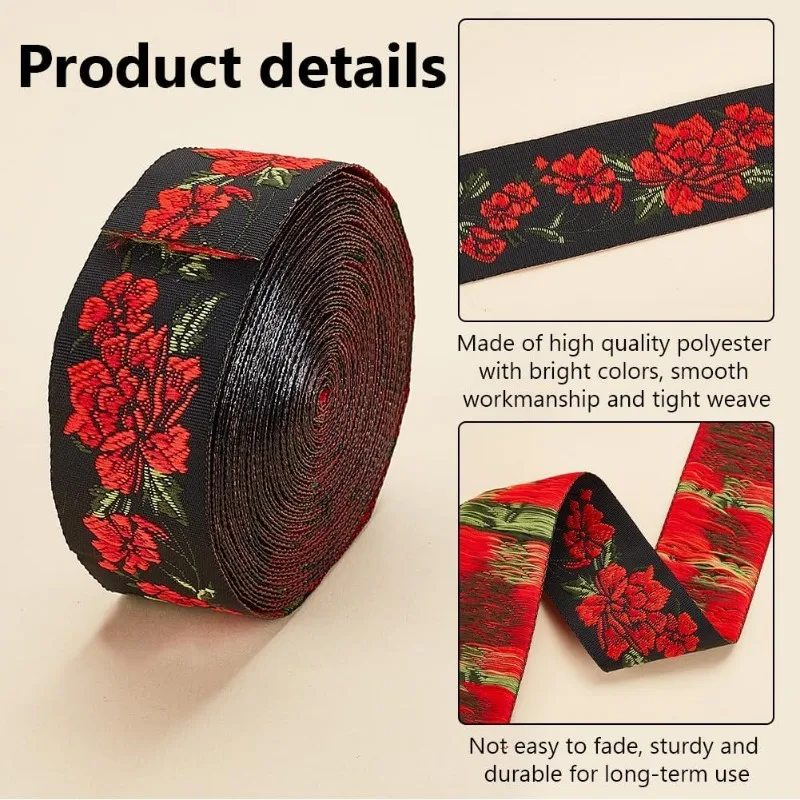 14.87 Yards Floral Embroidered Ribbon 1.3 Inch Vintage Jacquard Ribbon Woven Trim Fabric Sewing Ribbon Embroidery Lace Rabbon