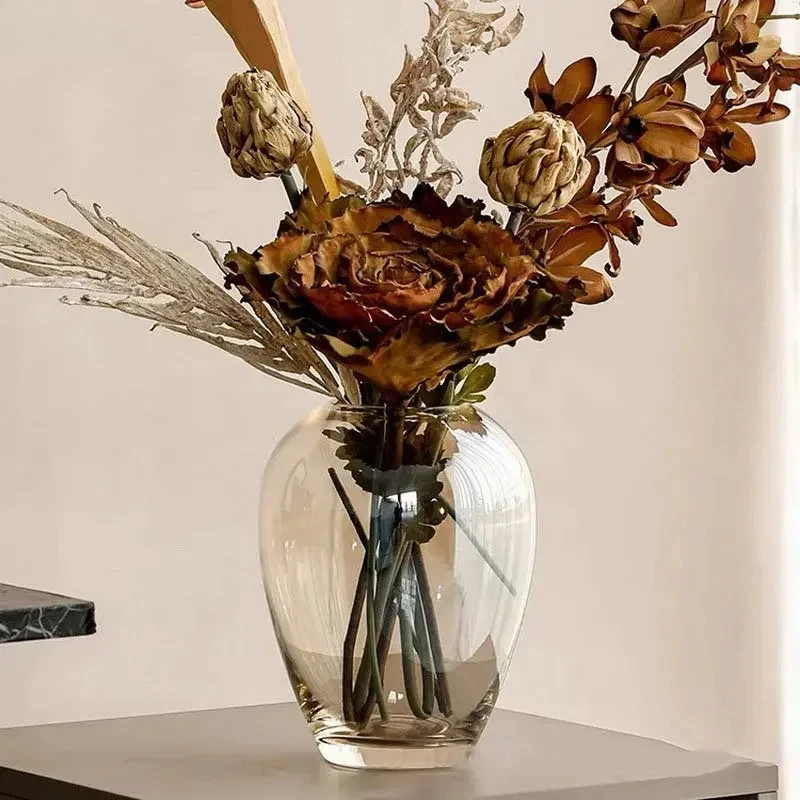 Amber Color Glass Vase Transparent Hydroponics Flower Pots Decorative Flower Arrangement Desk Decoration Vases Modern Home Decor