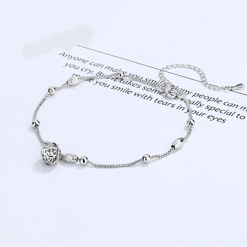 Vintage Chinese Style Hollow Palace Boll Foot Jewelry 925 Sterling Silver Anklets For Women Cute Bell Bracelets Girlfriend Gifts