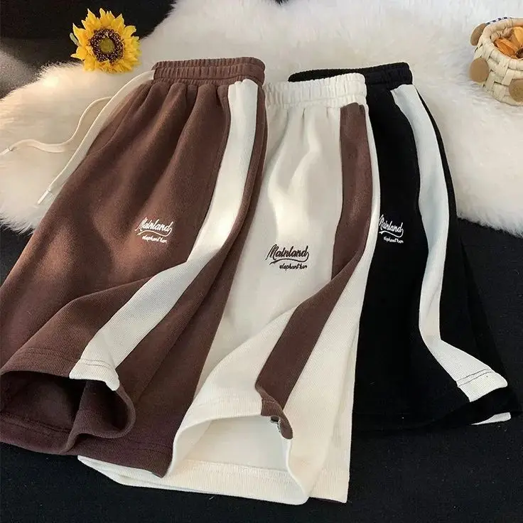 

casual shorts for women, high-waisted contrasting colors, loose and versatile trendy mid-pants for outer wear sports five-point