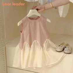 Bear Leader 2 3 4 5 6 Years Girls Princess Dresses Summer Mesh Patchwork Pink Sleeveless Dress Kids Clothing Children's Outfits