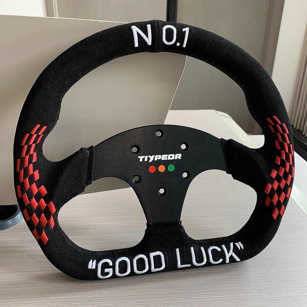 

Tiypeor 33CM/13" Embroidery GOOD LUCK Racing PC SIM Game Simulator Suede Steering Wheel