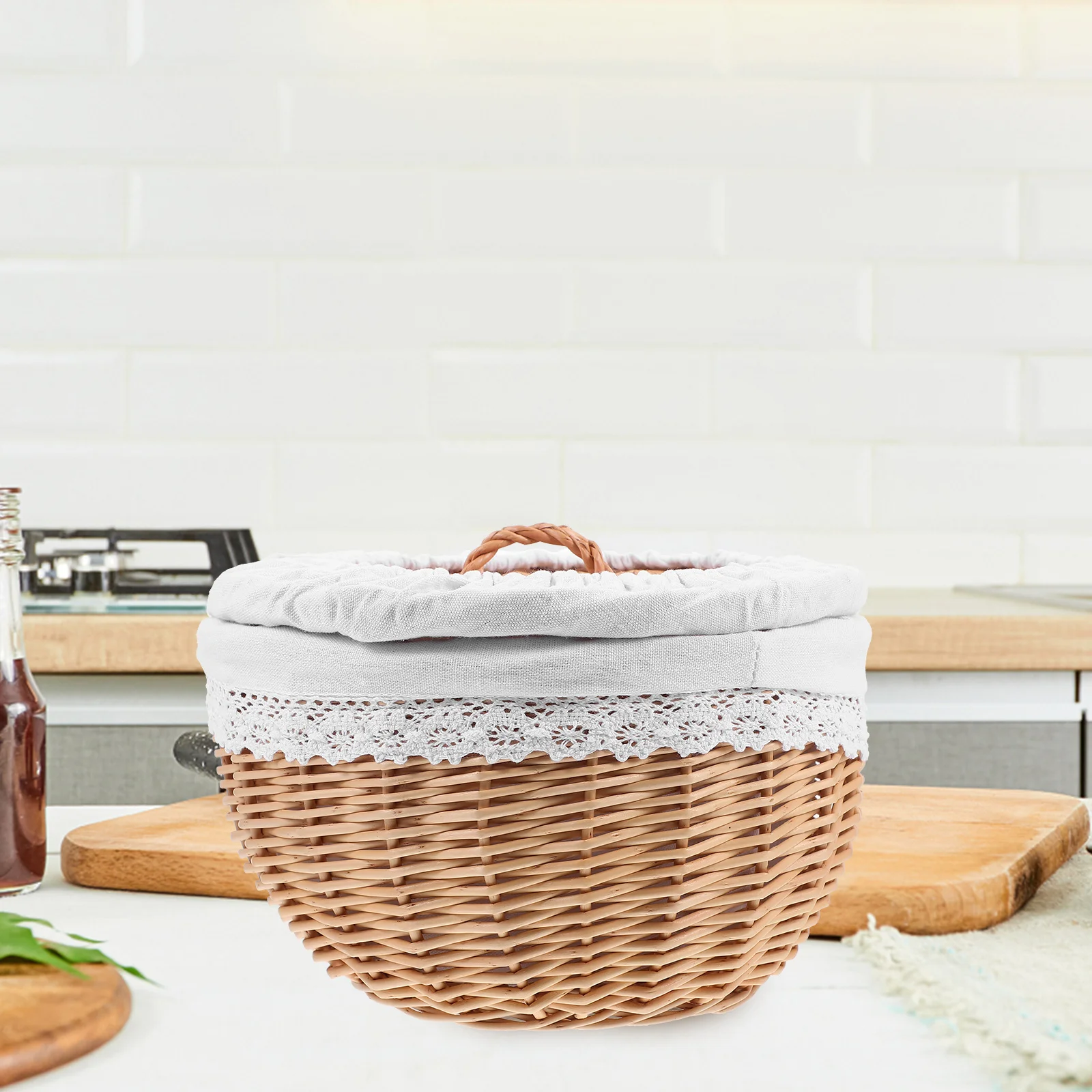 

1 шт., корзина для хранения продуктов, плетеная корзина для хлеба с крышкой, декоративный универсальный органайзер для закусок и кондитерских изделий для кухни