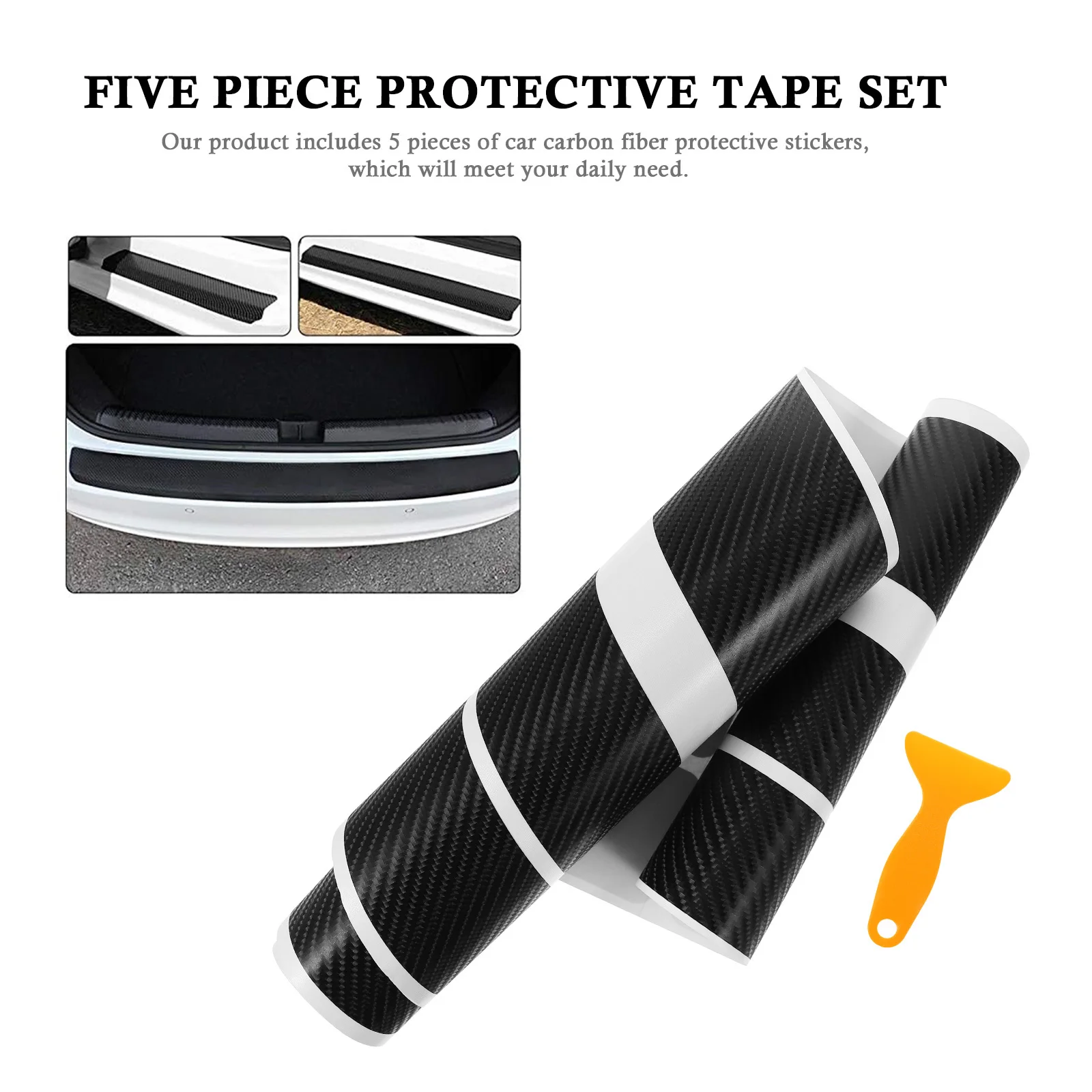 

5pcs Carbon Fiber Stickers Car Door Protector Scratch Resistant Uv Proof Auto Threshold Decal Vehicle Sill Guard