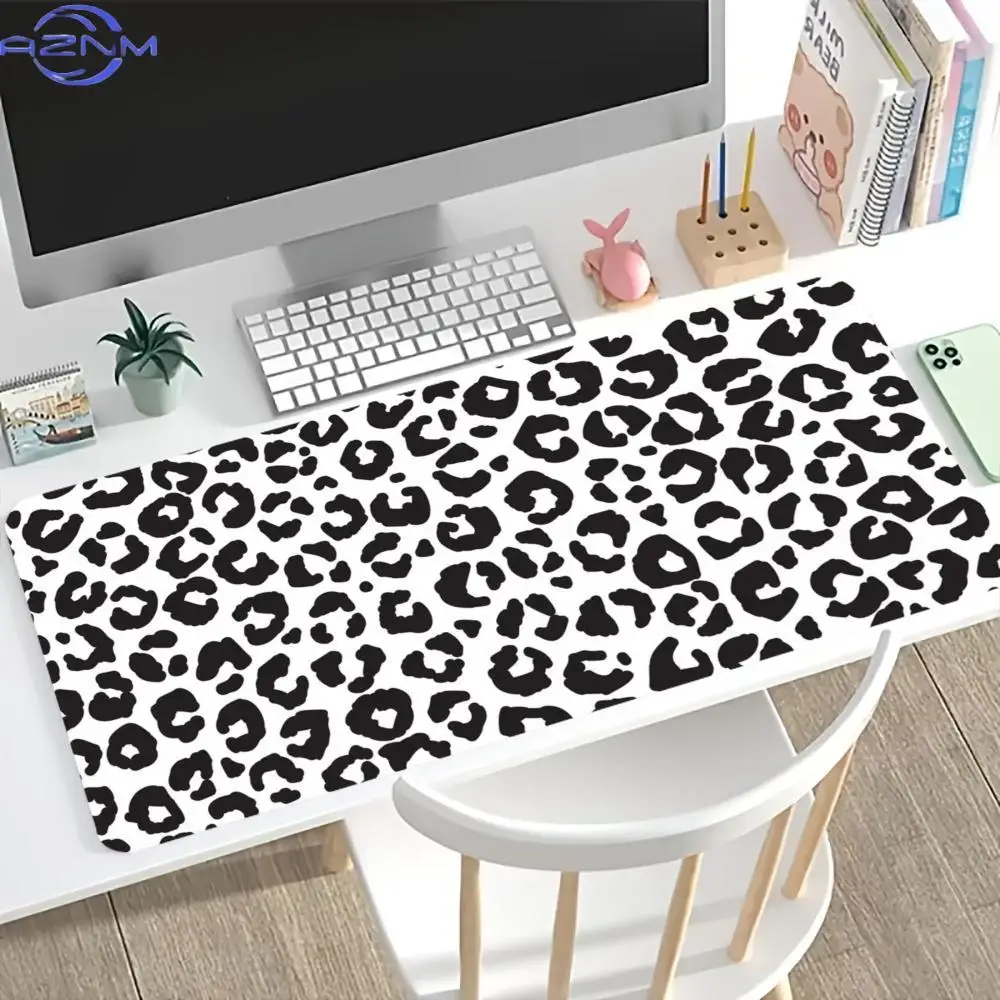 Extended Monochrome Leopard Print Mouse Pad Waterproof Non‑Slip Animal Pattern Desk Mat Gaming Keyboard Mat Desktop Decor