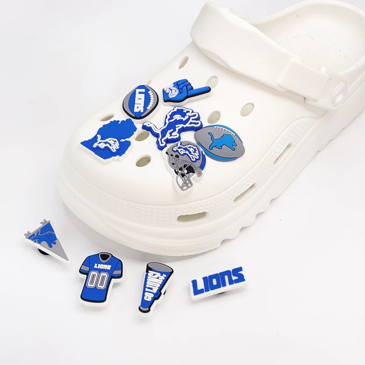 10pcs Football Shoe Charm for Clogs Bubble Slides Sandals PVC Decorations Accessories Lions Series for Gifts Party Favor