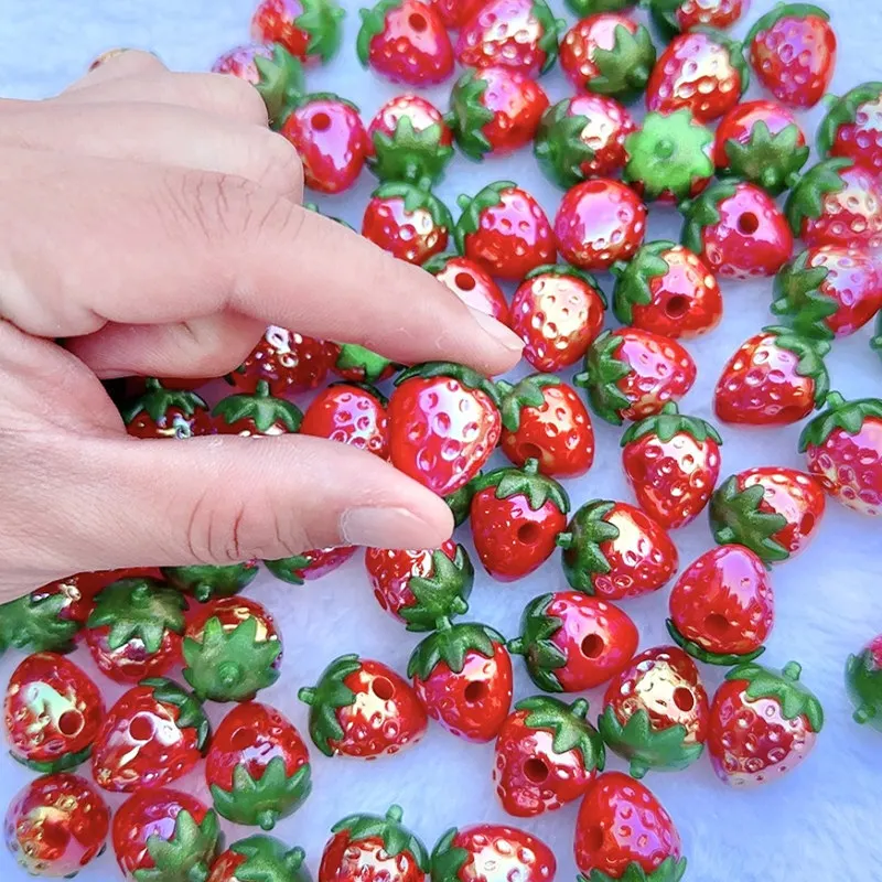 5Pcs 17x23MM Kawaii UV Red Strawberry Shape Acrylic Beads For DIY Bracelet Necklace Keychain Accessories Jewelry Making Supplies