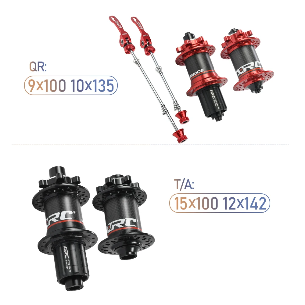 ARC Carbon Fiber Bicycle Disc Hub, 28 / 32 Holes, 6 Sealed Bearing Hub, Front 9x100, 15x100 Rear 10x135, 12x142, MTB HG 8-12V