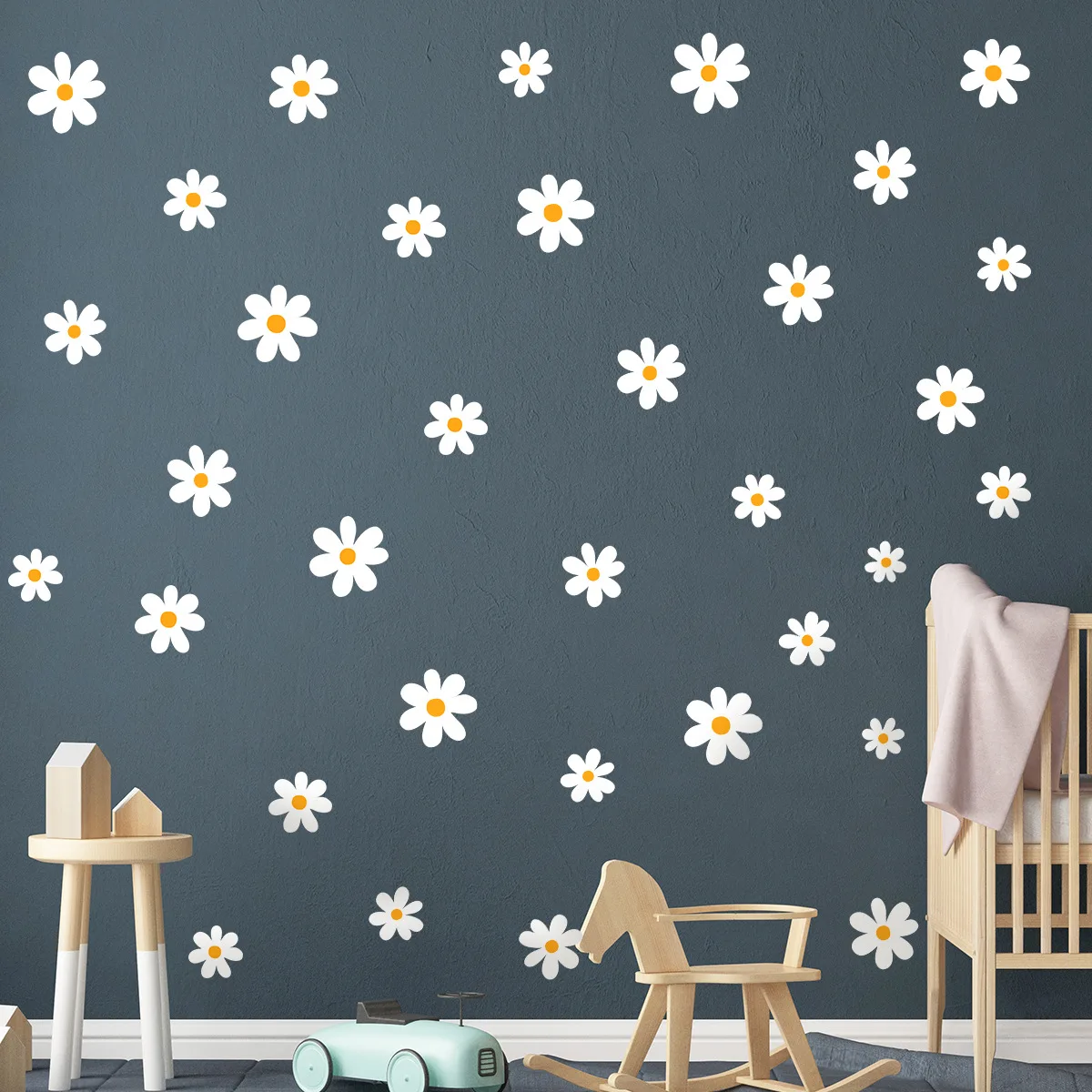 DIY Small Daisy Flower Wall Stickers Removable Waterproof Vinyl Wall Decals for Bedroom Living Room Nursery Home Decor