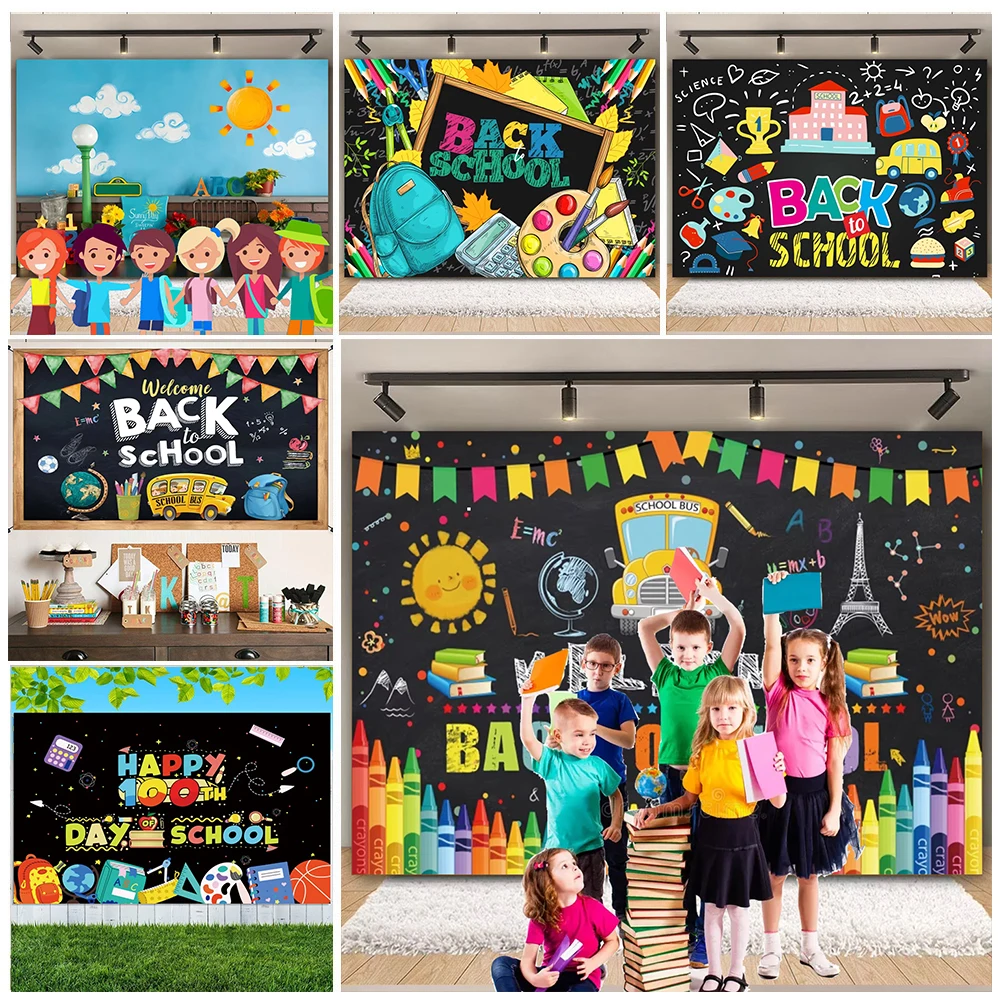 Welcome Back To School Theme Photography Backdrops Classroom Blackboard Globe Pencil Book Students Photo Studio Background CB-01