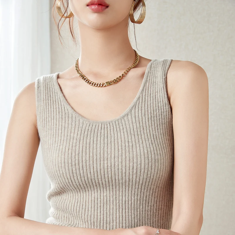 LONGMING Sweater for Women Sleeveless Vests 100% Merino Wool Knitted O-neck Cashmere Pullover Spring Fashion Top Female Clothing