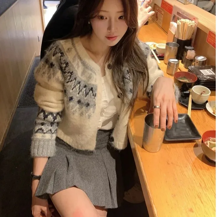 Suéter suelto para mujer Jaet Otoño Invierno nuevo Sle Vintage Fair Isle patrón perezoso Casual Top abierto Cardigan Sle