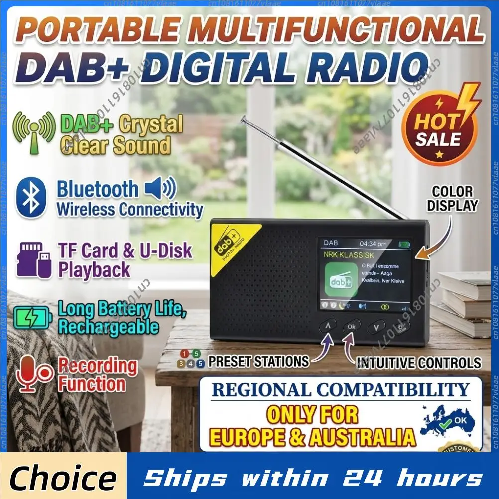 

Портативное цифровое радио DAB+ с 2,4-дюймовым цветным ЖК-экраном, FM-приемником и поддержкой слайд-шоу для Европы, Австралии, дома и улицы