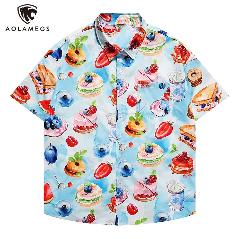 

Men's Summer Shirts Various Small Cakes Print Cute Colourful Clothing Button Stylish Casual Tops Hawaiian Holiday Tops Unisex