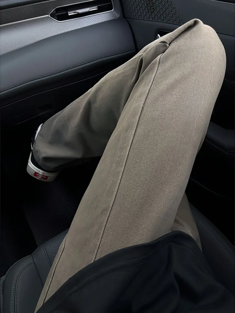 

Коричневые мужские джинсы с прямыми штанинами, осень-зима, винтажная Гонконгская одежда Sle Haome, американские длинные брюки INS, прямая трубка...